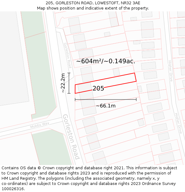 205, GORLESTON ROAD, LOWESTOFT, NR32 3AE: Plot and title map