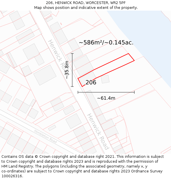 206, HENWICK ROAD, WORCESTER, WR2 5PF: Plot and title map