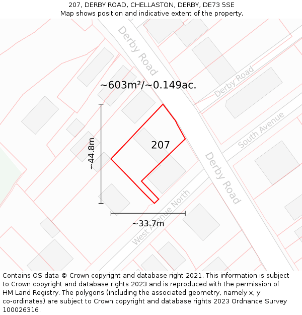 207, DERBY ROAD, CHELLASTON, DERBY, DE73 5SE: Plot and title map
