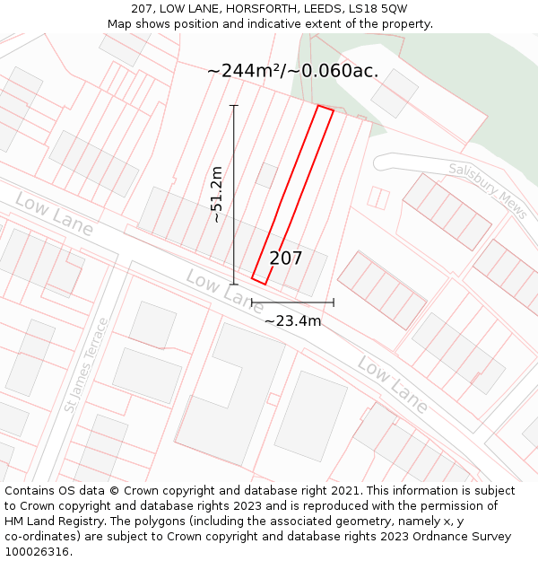 207, LOW LANE, HORSFORTH, LEEDS, LS18 5QW: Plot and title map