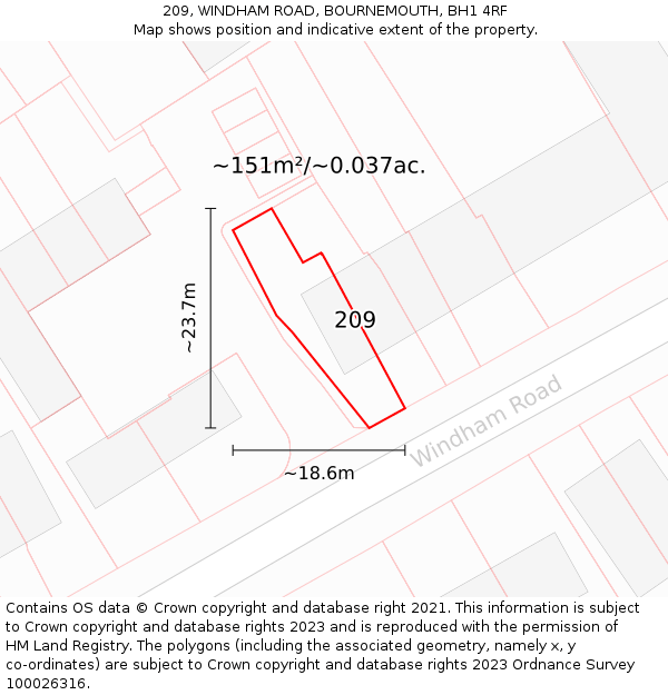 209, WINDHAM ROAD, BOURNEMOUTH, BH1 4RF: Plot and title map