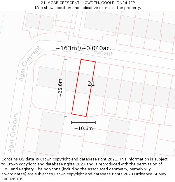 21, AGAR CRESCENT, HOWDEN, GOOLE, DN14 7FP: Plot and title map