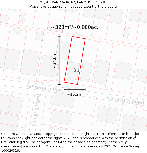 21, ALEXANDRA ROAD, LANCING, BN15 8EJ: Plot and title map