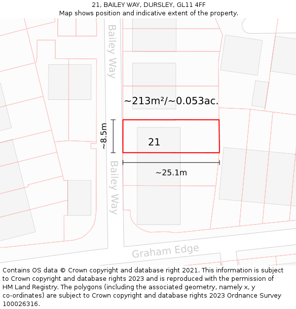 21, BAILEY WAY, DURSLEY, GL11 4FF: Plot and title map
