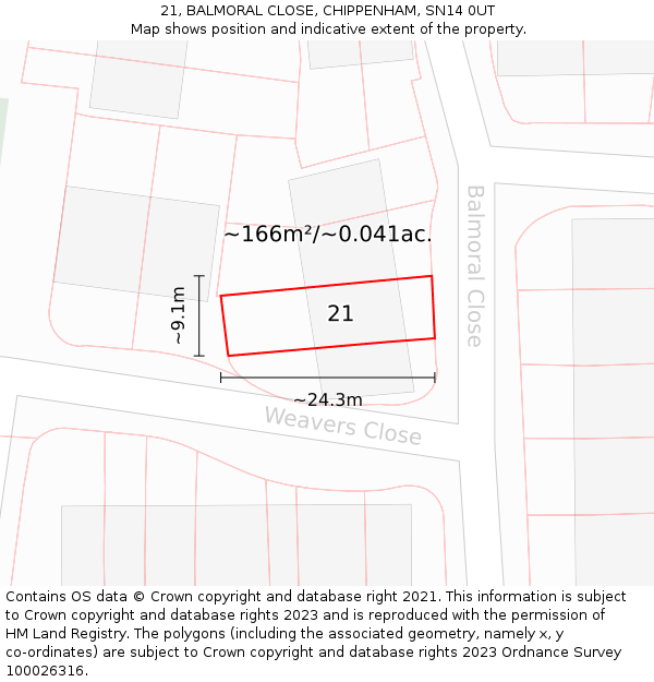 21, BALMORAL CLOSE, CHIPPENHAM, SN14 0UT: Plot and title map