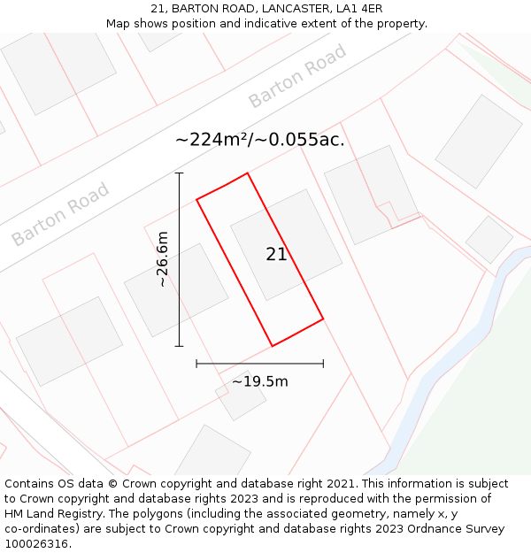 21, BARTON ROAD, LANCASTER, LA1 4ER: Plot and title map