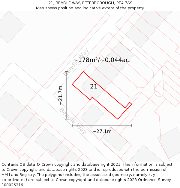 21, BEADLE WAY, PETERBOROUGH, PE4 7AS: Plot and title map