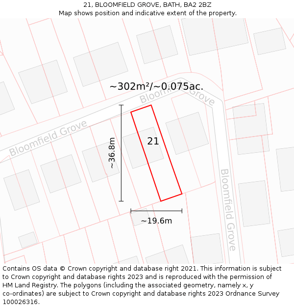21, BLOOMFIELD GROVE, BATH, BA2 2BZ: Plot and title map