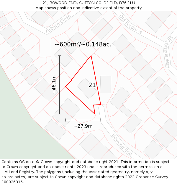 21, BOWOOD END, SUTTON COLDFIELD, B76 1LU: Plot and title map