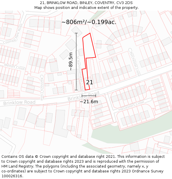 21, BRINKLOW ROAD, BINLEY, COVENTRY, CV3 2DS: Plot and title map