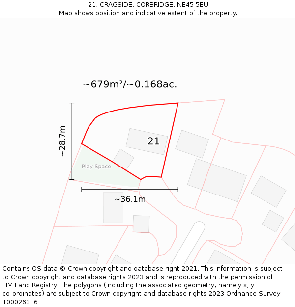 21, CRAGSIDE, CORBRIDGE, NE45 5EU: Plot and title map