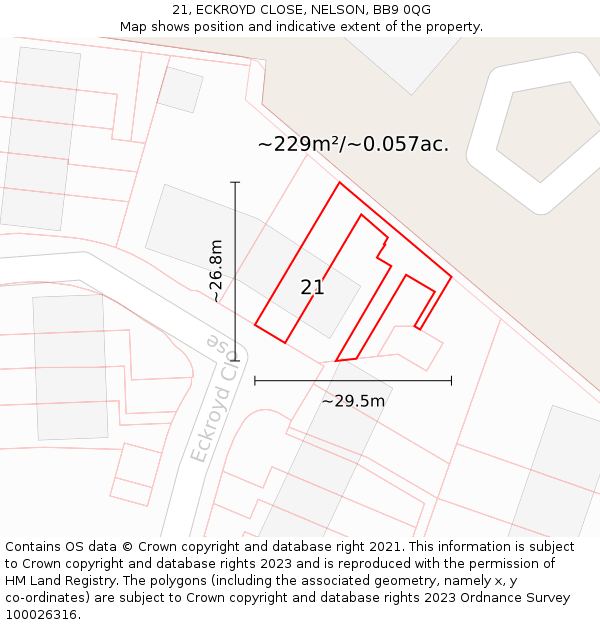 21, ECKROYD CLOSE, NELSON, BB9 0QG: Plot and title map