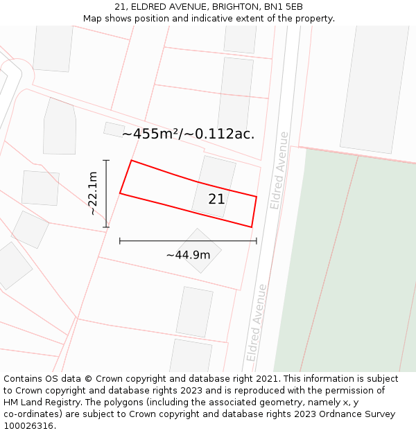21, ELDRED AVENUE, BRIGHTON, BN1 5EB: Plot and title map