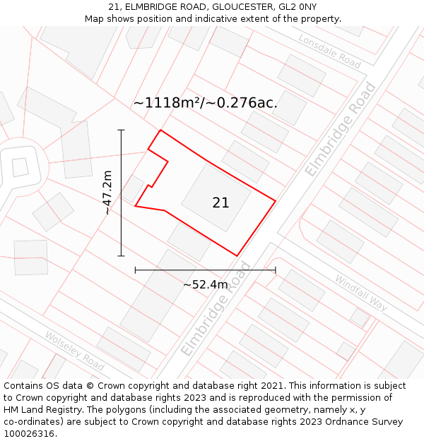 21, ELMBRIDGE ROAD, GLOUCESTER, GL2 0NY: Plot and title map