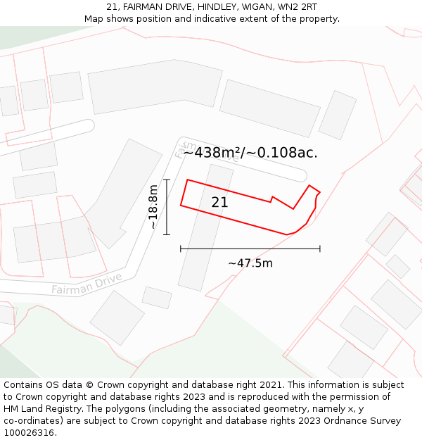 21, FAIRMAN DRIVE, HINDLEY, WIGAN, WN2 2RT: Plot and title map