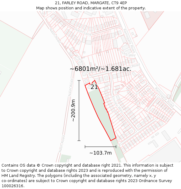 21, FARLEY ROAD, MARGATE, CT9 4EP: Plot and title map
