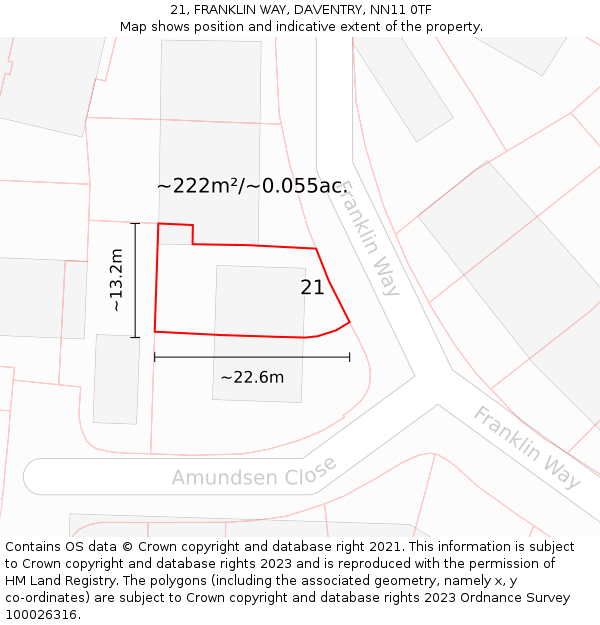 21, FRANKLIN WAY, DAVENTRY, NN11 0TF: Plot and title map