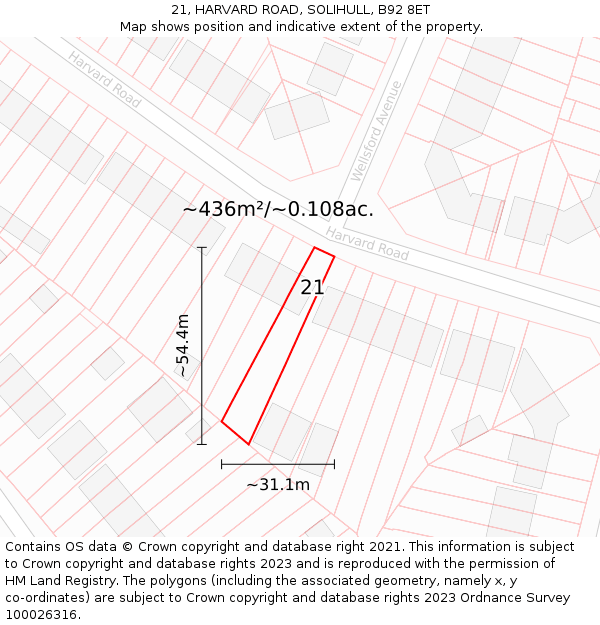 21, HARVARD ROAD, SOLIHULL, B92 8ET: Plot and title map
