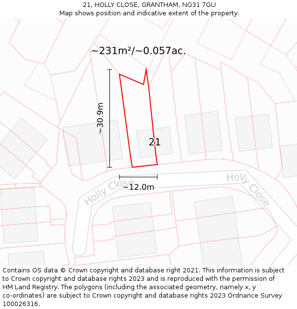 21, HOLLY CLOSE, GRANTHAM, NG31 7GU: Plot and title map