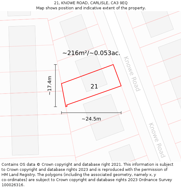 21, KNOWE ROAD, CARLISLE, CA3 9EQ: Plot and title map