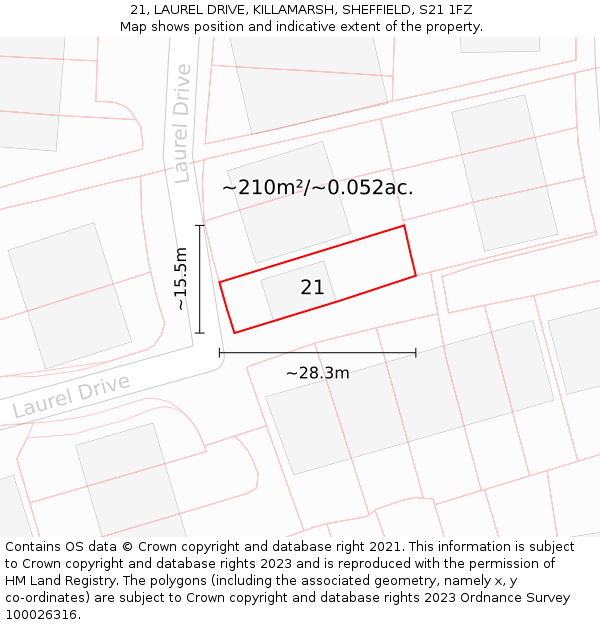 21, LAUREL DRIVE, KILLAMARSH, SHEFFIELD, S21 1FZ: Plot and title map