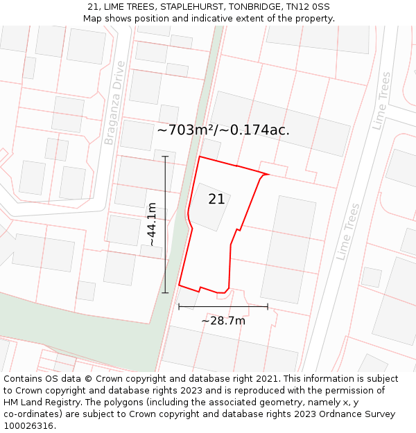 21, LIME TREES, STAPLEHURST, TONBRIDGE, TN12 0SS: Plot and title map