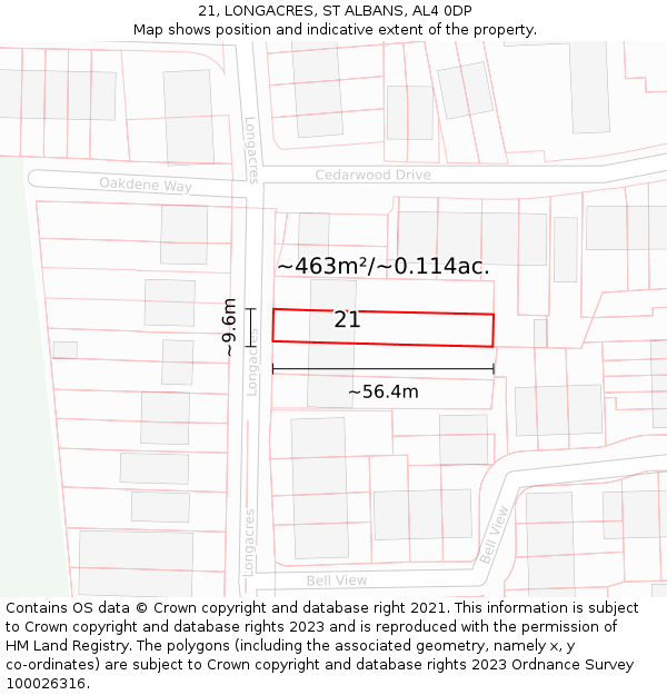 21, LONGACRES, ST ALBANS, AL4 0DP: Plot and title map