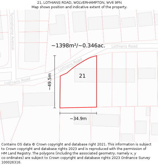 21, LOTHIANS ROAD, WOLVERHAMPTON, WV6 9PN: Plot and title map