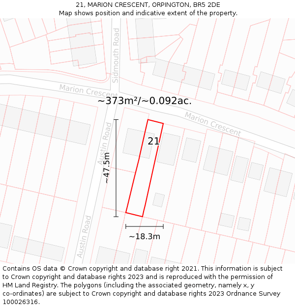 21, MARION CRESCENT, ORPINGTON, BR5 2DE: Plot and title map