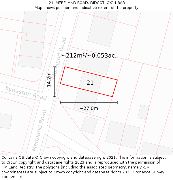 21, MERELAND ROAD, DIDCOT, OX11 8AR: Plot and title map