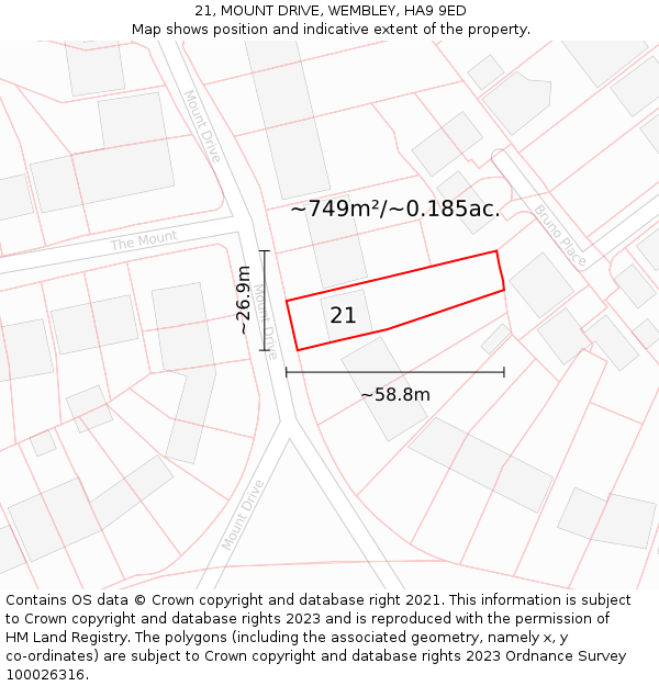 21, MOUNT DRIVE, WEMBLEY, HA9 9ED: Plot and title map