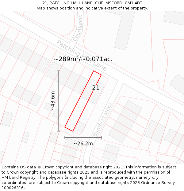 21, PATCHING HALL LANE, CHELMSFORD, CM1 4BT: Plot and title map
