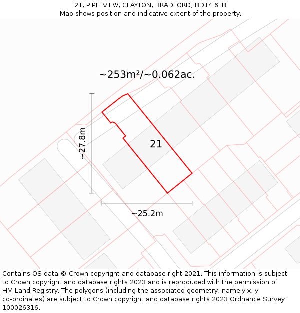 21, PIPIT VIEW, CLAYTON, BRADFORD, BD14 6FB: Plot and title map