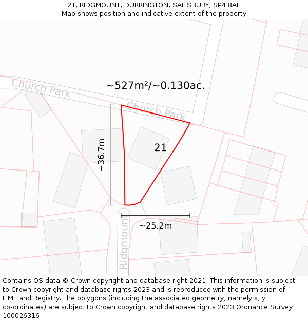 21, RIDGMOUNT, DURRINGTON, SALISBURY, SP4 8AH: Plot and title map