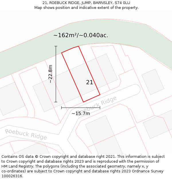 21, ROEBUCK RIDGE, JUMP, BARNSLEY, S74 0LU: Plot and title map