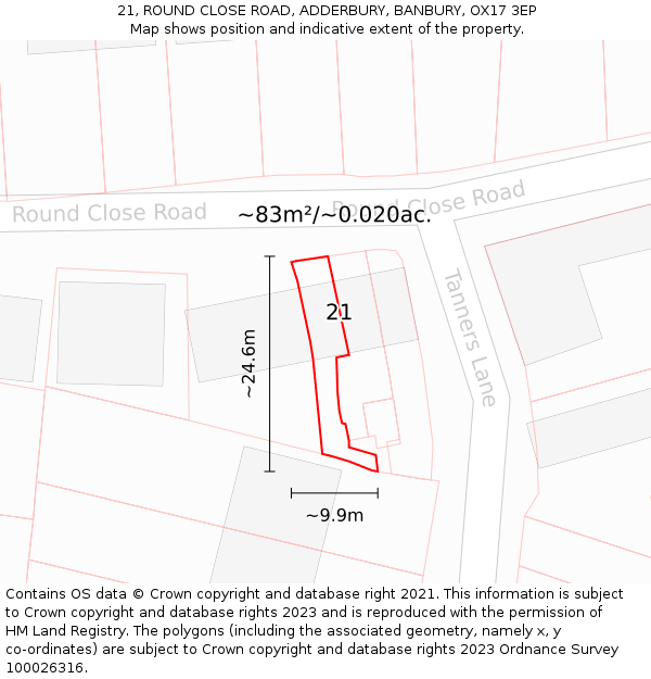 21, ROUND CLOSE ROAD, ADDERBURY, BANBURY, OX17 3EP: Plot and title map