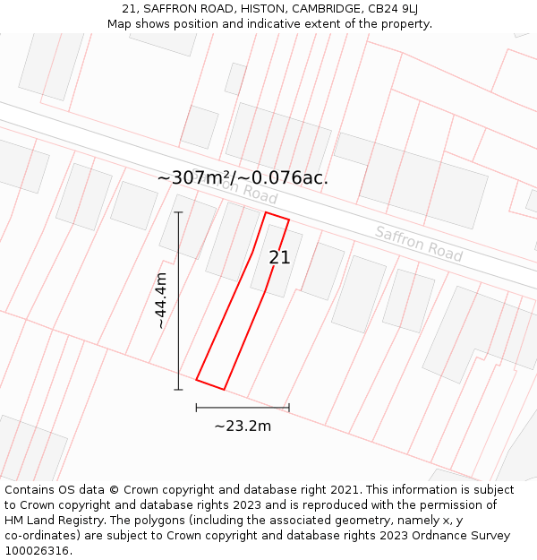 21, SAFFRON ROAD, HISTON, CAMBRIDGE, CB24 9LJ: Plot and title map