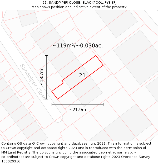 21, SANDPIPER CLOSE, BLACKPOOL, FY3 8FJ: Plot and title map