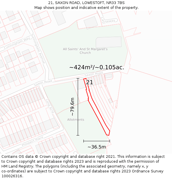 21, SAXON ROAD, LOWESTOFT, NR33 7BS: Plot and title map