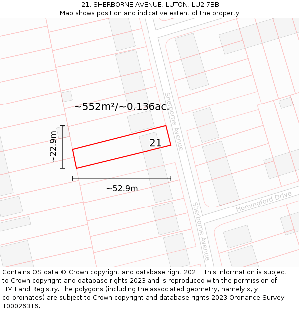 21, SHERBORNE AVENUE, LUTON, LU2 7BB: Plot and title map