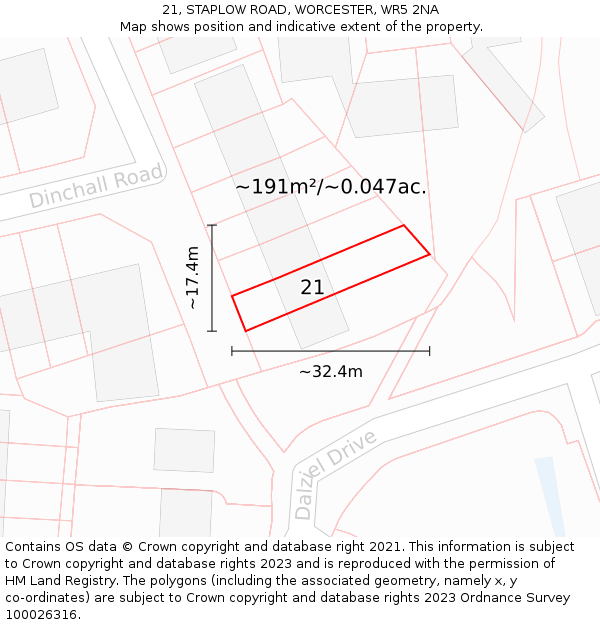 21, STAPLOW ROAD, WORCESTER, WR5 2NA: Plot and title map