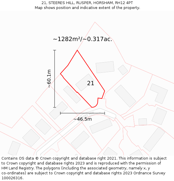 21, STEERES HILL, RUSPER, HORSHAM, RH12 4PT: Plot and title map