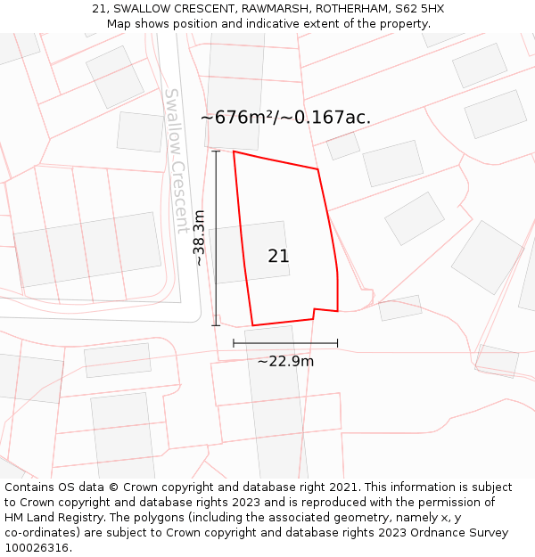 21, SWALLOW CRESCENT, RAWMARSH, ROTHERHAM, S62 5HX: Plot and title map