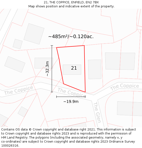 21, THE COPPICE, ENFIELD, EN2 7BX: Plot and title map