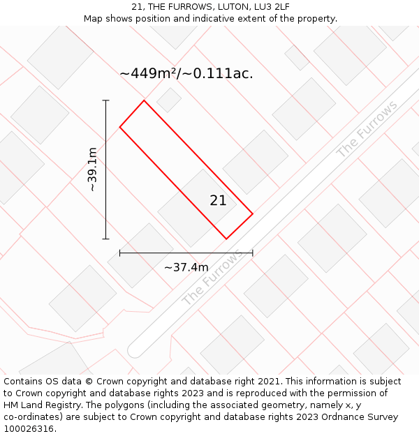 21, THE FURROWS, LUTON, LU3 2LF: Plot and title map