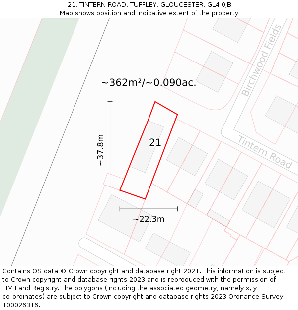 21, TINTERN ROAD, TUFFLEY, GLOUCESTER, GL4 0JB: Plot and title map