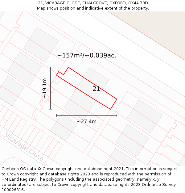 21, VICARAGE CLOSE, CHALGROVE, OXFORD, OX44 7RD: Plot and title map