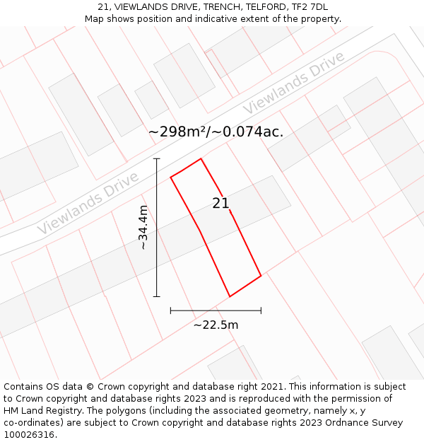21, VIEWLANDS DRIVE, TRENCH, TELFORD, TF2 7DL: Plot and title map