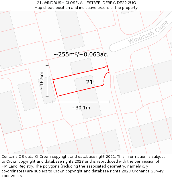 21, WINDRUSH CLOSE, ALLESTREE, DERBY, DE22 2UG: Plot and title map