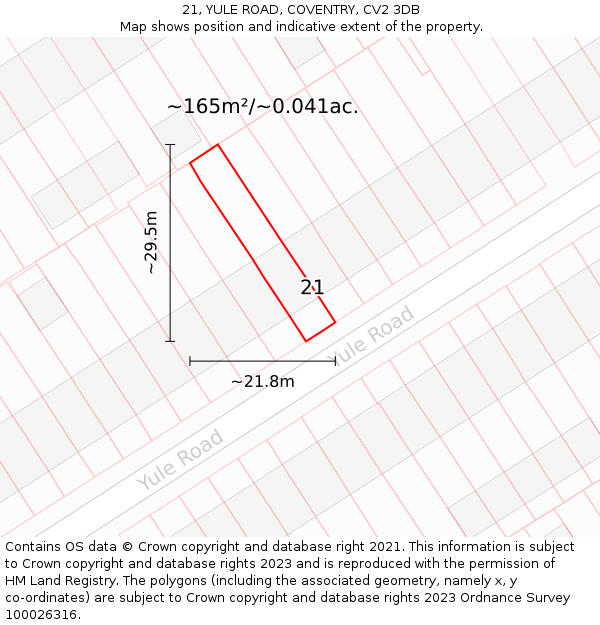 21, YULE ROAD, COVENTRY, CV2 3DB: Plot and title map